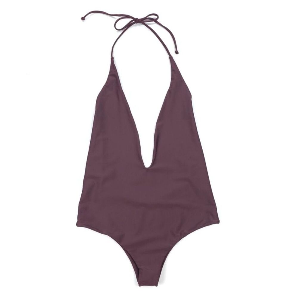 MIKOH Hinano One Piece Halter Swimsuit Burgundy Minimal Resort Indie Beach Boho